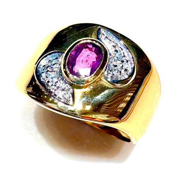 Ring Sommer Woman Anni '80 in Yellow Gold Rubino 0.48 Ct RUB CT 0.48 DIA CT 0.03 - RUB CT 0.48 DIA CT 0.03
